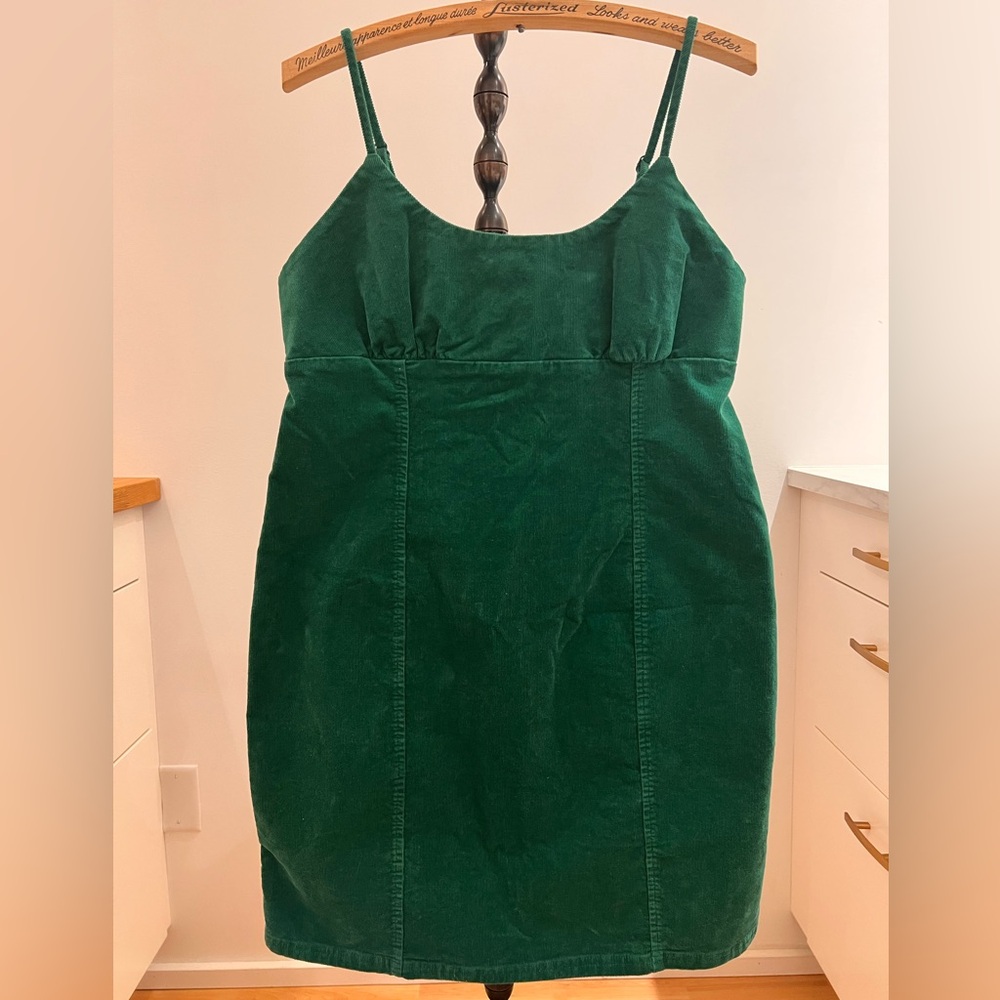 Chic Emerald Green Corduroy Mini Dress
